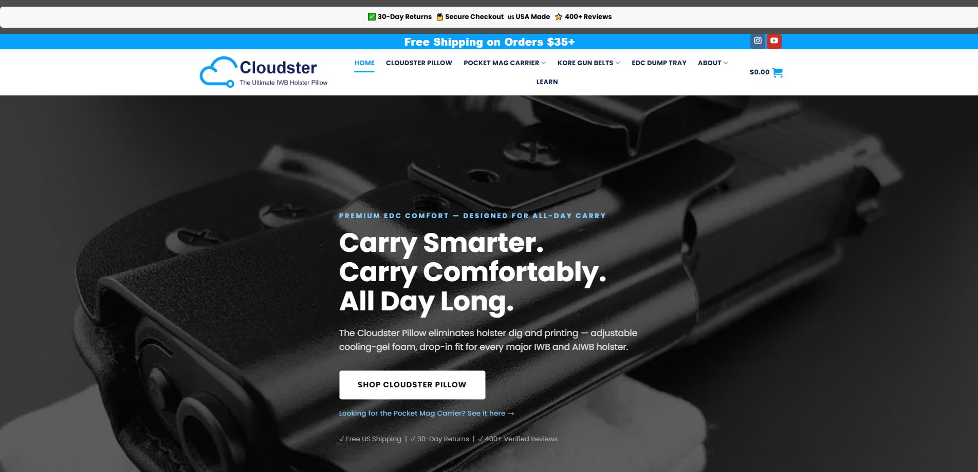 Cloudster Pillow website preview